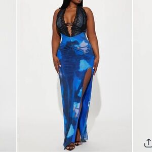 Blue and Black Maxi Dress with Slit